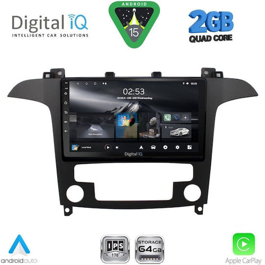 Digital IQ Car Audio System for Ford S-Max 2006-2014 with Clima (Bluetooth/USB/WiFi/GPS/Apple-Carplay/Android-Auto) with Touch Screen 9"
