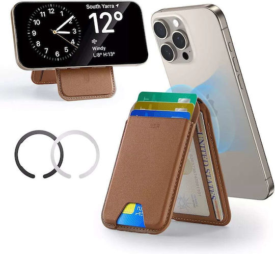 ESR MagSafe Card Case Classic Magnetic Wallet Stand in Brown color
