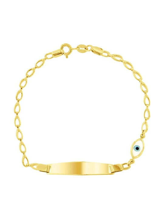 Eforo Kids Bracelet ID from Gold 14K with Evil Eye, Baby Boy & Baby Girl