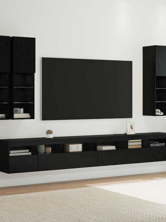 Living Room TV Unit with Lighting Black Beech L...