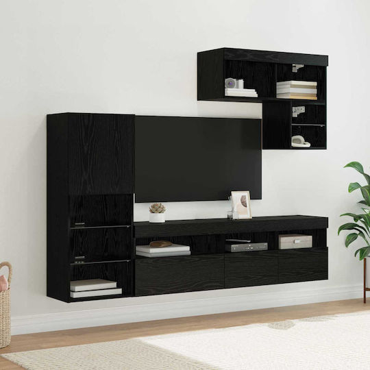 Living Room TV Unit with Lighting Black Beech L80xW30xH30cm