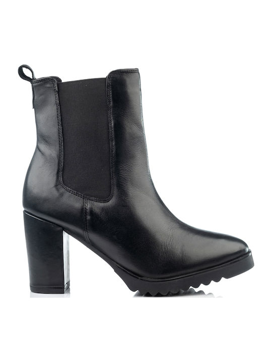 Leather Women's Chelsea Boots with High Heel Black