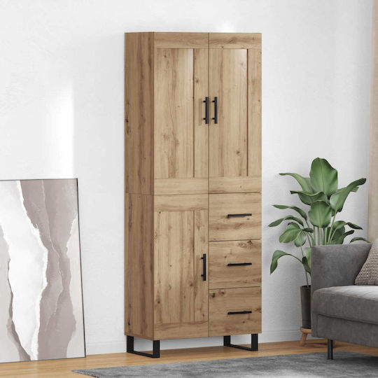 Highboard Wohnzimmerschrank aus Spanplatte Artisan-Eiche 69,5 x 34 x 180 cm