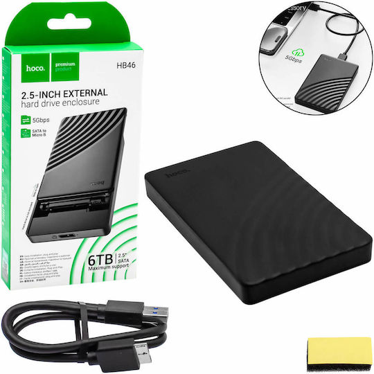 Hoco Твърд диск кутия 2.5" SATA III с връзка SATA / USB 3.0 в Черен цвят