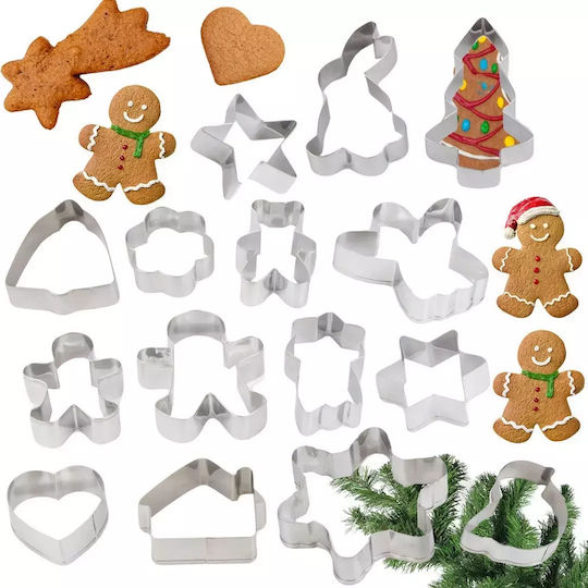 Set 15 Weihnachts-Keksausstecher Metallisch Gingerbread & Cookies