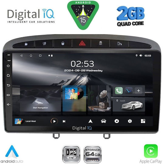 Digital IQ Car Audio System for Peugeot 308 / RCZ 2007-2012 (Bluetooth/USB/WiFi/GPS/Apple-Carplay/Android-Auto) with Touch Screen 9"