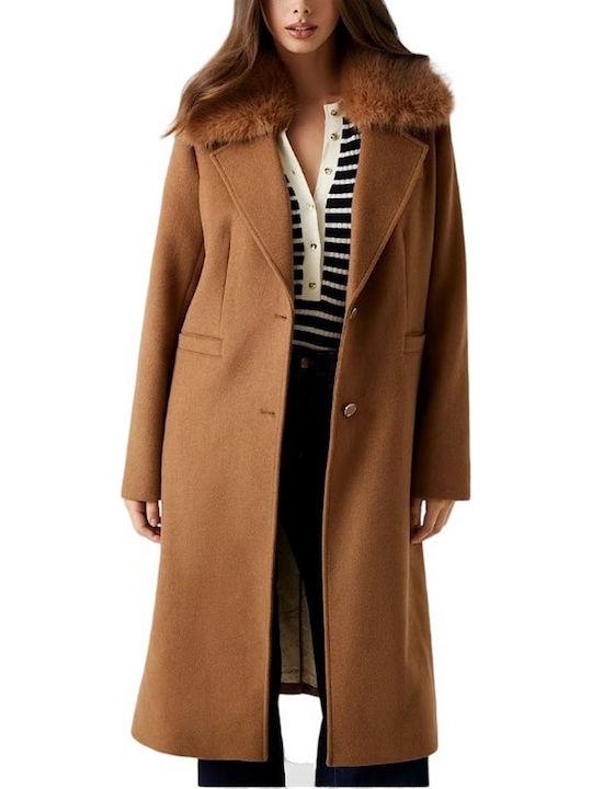 Guess Women's Brown Coat with Fur Details