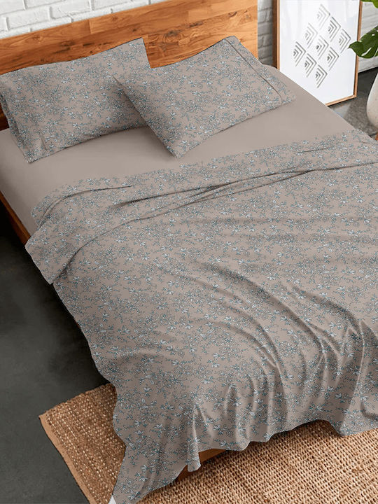 Palatex Stepp Σετ Σεντόνια Διπλά Φανελένια 200x260εκ. Samoan Beige (2τμχ)