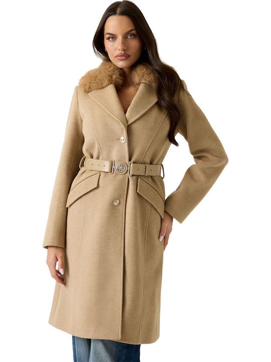 Guess Γυναικείο Beige Παλτό με Κουμπιά