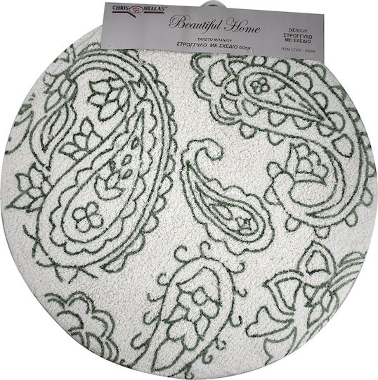 Chios Hellas Bath Mat Cotton Round 43089ΛΠ White, Green Width 60cm