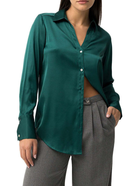 Women's Satin Long Sleeve Shirt Green