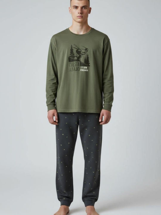Dark Elephant Men's Winter Pajamas Set Khaki
