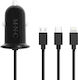 Adaptor Încărcător Auto 3în1 12-24v Usb + Lightning Micro Usb Usb Type-c Cablu 3.1a Negru M N C 54920bk