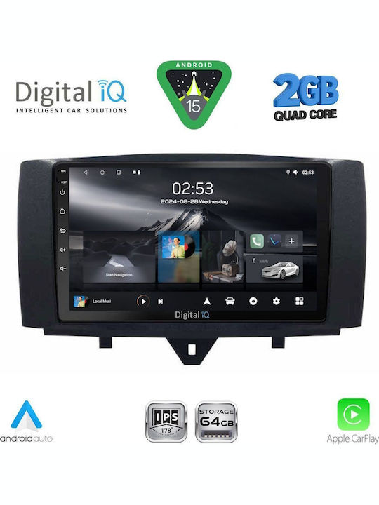Digital IQ Auto-Audiosystem für Smart FürZwei 2010-2015 (Bluetooth/USB/WiFi/GPS/Apple-Carplay/Android-Auto) mit Touchscreen 9"
