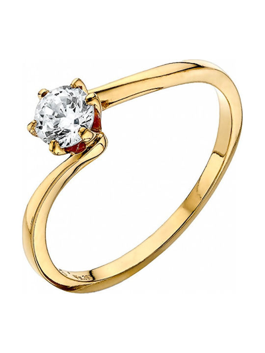 Vogue Single Stone Ring From Gold Plated Silver With Zircon