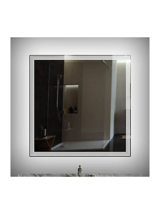 SteweHome Badezimmerspiegel Quadratisch Led Laser Design – Weiß 57x57cm