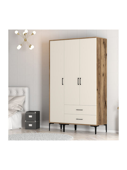 Wardrobe Triple Door St Walnut Cream 120x47x201cm