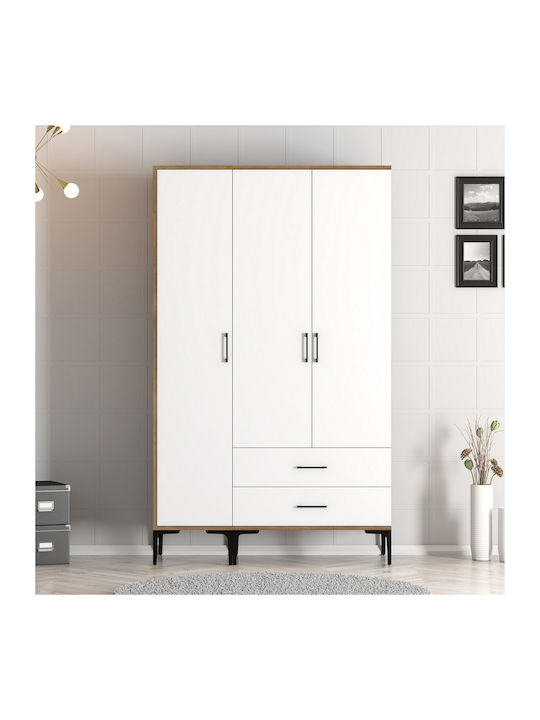 Wardrobe Triple Door Walnut White 120x47x201cm