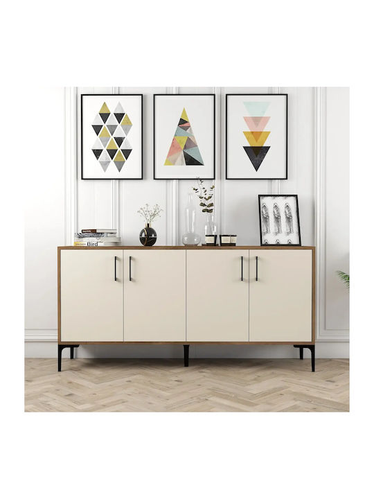 Ξύλινος Μπουφές Μοντέρνος Καρυδι &κρέμ 160x35x78cm