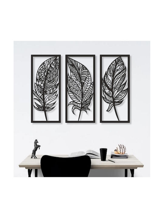 Wooden Wall Decor Table Feathers 3 Pieces Acaci...