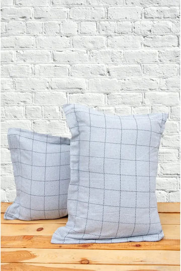 Set 2 Fețe De Pernă Decorative Gri cu Model în Carouri 50x70cm