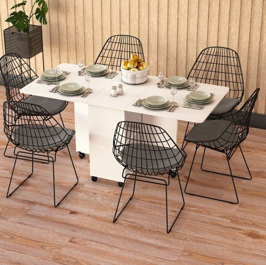Extendable Kitchen Table with Wheels White 155x70x75 cm