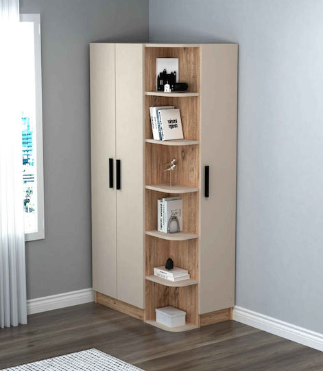 Eckkleiderschrank mit Regalen Türen Eiche & Creme 90x50x181,8cm