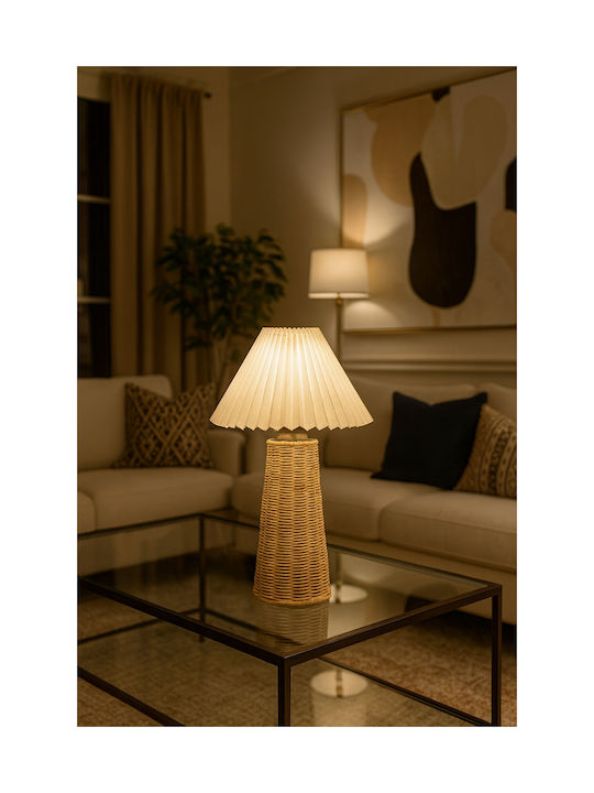 Modern Table Lamp Wicker & Pleated Shade 35cm