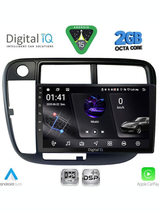 Digital IQ Car Audio System for Honda Civic 1995-2001 with A/C (Bluetooth/USB/WiFi/GPS/Apple-Carplay/Android-Auto) with Touch Screen 9"