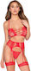 Leg Avenue 89359 Top + Thong + Garter Belt Set Red One Size