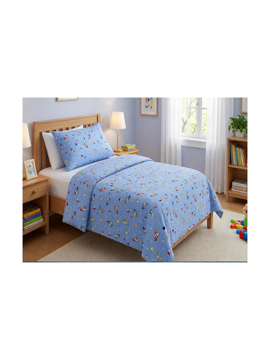 MayHome Sheet Set Semi-double with Elastic Band from Cotton & Polyester Light Blue 120x200cm