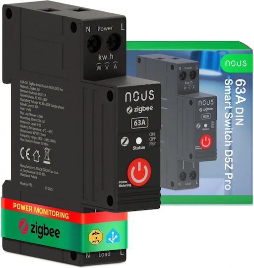 Nous D5z Pro Întrerupător Inteligent De Circuit 32a Continuu 63a Vârf Scurt Zigbee 3.0 1 Canal Măsurare Energie W Kwh V A Montare Pe Șină Din Măsurare Putere