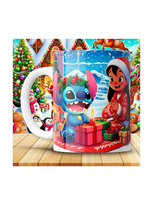 Cana Ceramica Albă De Crăciun 330ml Model Stitc...