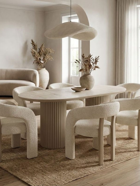 Hazar Table Dining Room Wooden Travertine - Sandstone 180x90x77cm