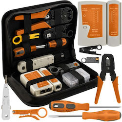 Rj45/rj11 Cable Tester 18-piece Set Crimping Pliers Wire Stripper Krone Tool Connectors Screwdrivers Included Bag Multicolor