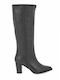 Leather Medium Heel Women's Boots Black