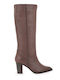 Leather Medium Heel Women's Boots Brown