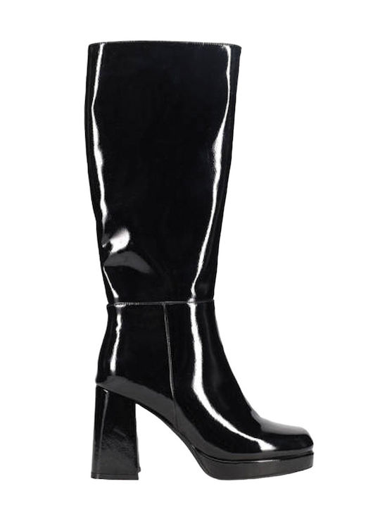 Synthetic Leather High Heel Women's Boots with Zipper Black