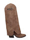 Suede Medium Heel Women's Boots with Zipper Brown