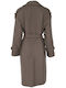 Wool Women's Brown Coat with Belt