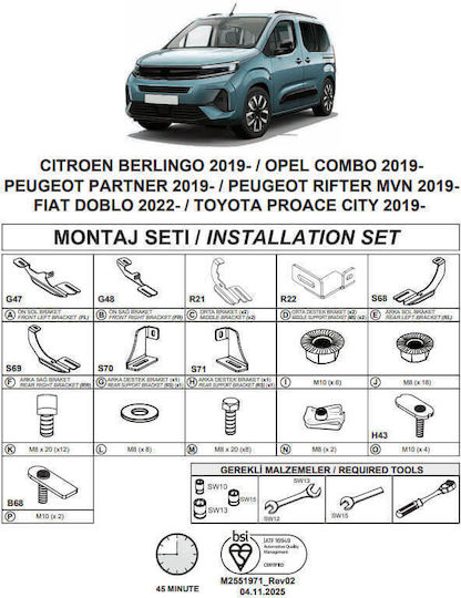 Side Step Bases Dma Citroen Berlingo 2019 Mvn K9 Fiat Doblo 2022 Mvn K9 Opel Combo 2019 Mvn V Peugeot Partner 2019 Mvn K9 Rifter 2019 Mvn K9 Toyota Proace City 2019 Mvn K9