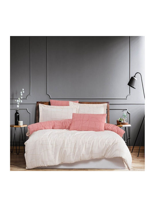 Class Home Collection Set Husă de Pilotă Dublă cu 4 Fețe de Pernă & 1 Cearsaf 200x220 Nordic Nordic Red Pink/cream