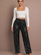 Women's Fabric Trousers with Elastic Black with Sequins