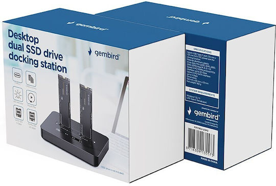 Gembird Dd2-u3m2 Desktop Dual Drive Usb Type-c M.2 Nvme Sata Ssd Docking Station Black Gem