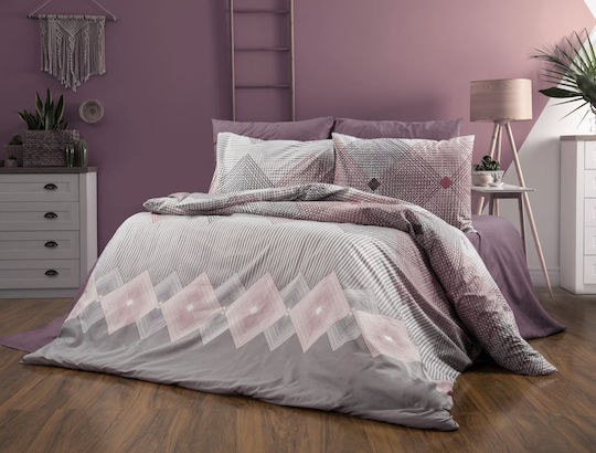 Dimcol Bettwäsche-Set Überdoppel 240x270cm. Καλλιρόη 606 Grey-burgundy 4Stück