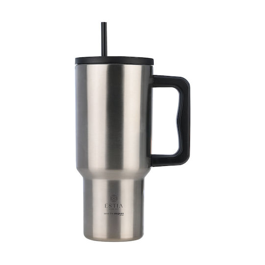 Estia Straw Tumbler XL Save the Aegean Рециклируем Чаша с дръжка Термос Неръждаема стомана Без BPA 900ml Steel Flow