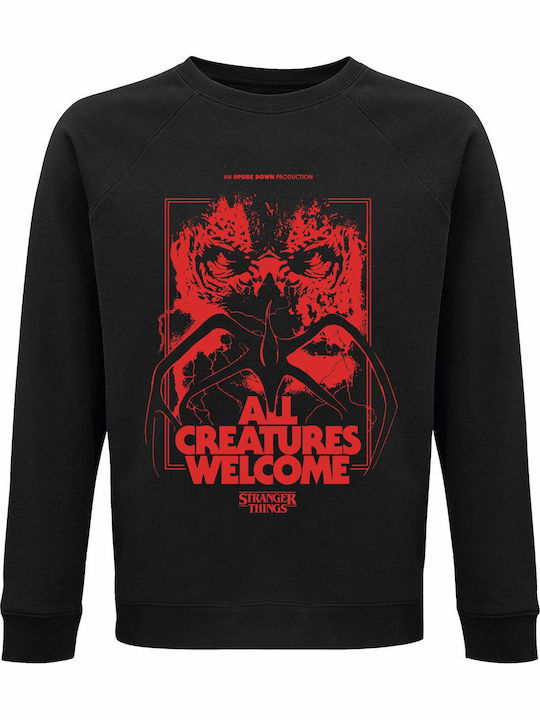 Суитшърт Унисекс Органичен Принт Stranger Things Vecna All Creatures Welcome Черен