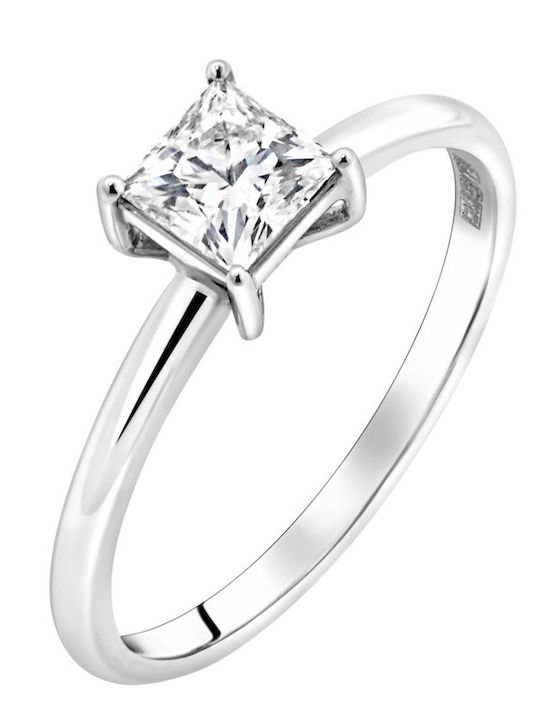 Single Stone Ring in 18K White Gold with Diamond