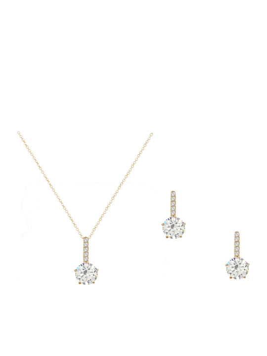 Set with Necklace , Earrings & Pendant from Gold 14K with Stones