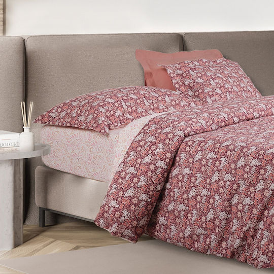 Das Home Sheet Set with 2 Pillowcases King Size with Elastic 240x260+35cm. Casual 5433 Bordeaux, Nude 3pcs